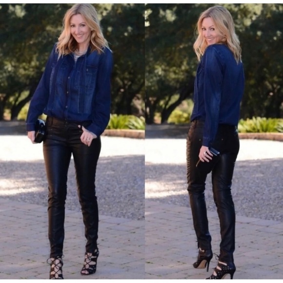 Cabi Womens Sz XS Blue Tie Neck Chambray Denim Button Front Shirt Top Blouse - Picture 9 of 16